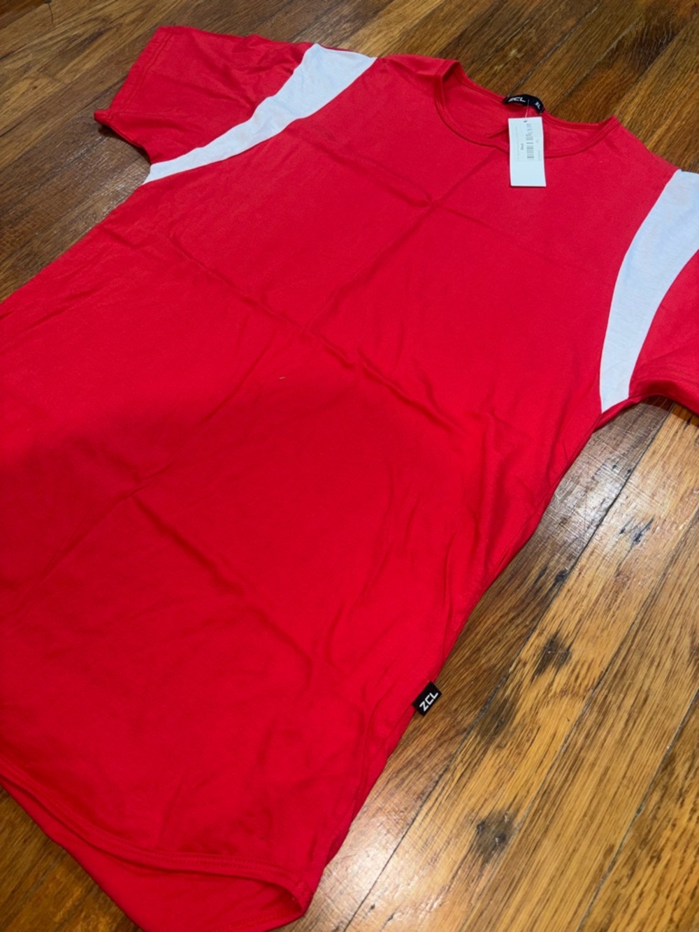 New Red Short Sleeve Tee with White Shoulder Panels Sz:XL